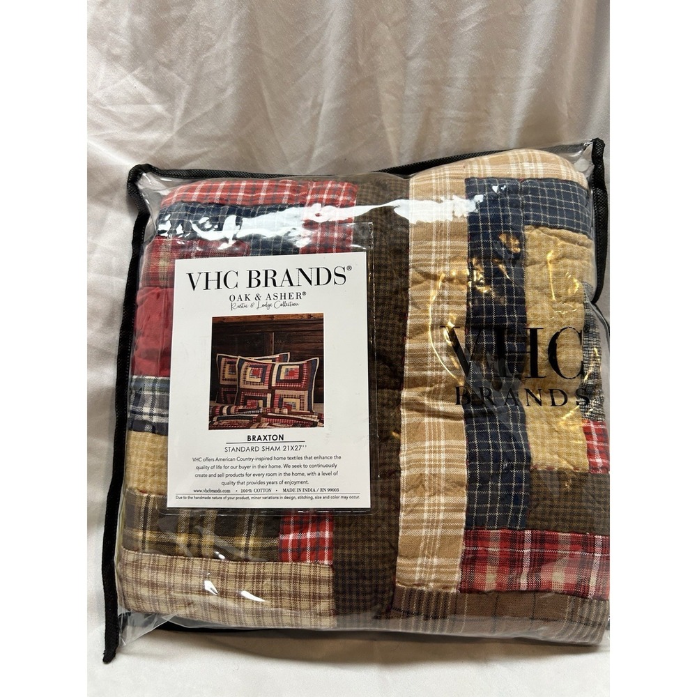 VHC Brands Oak & Asher Braxton Standard Pillow Sham Plaid Rustic Country Cabin
